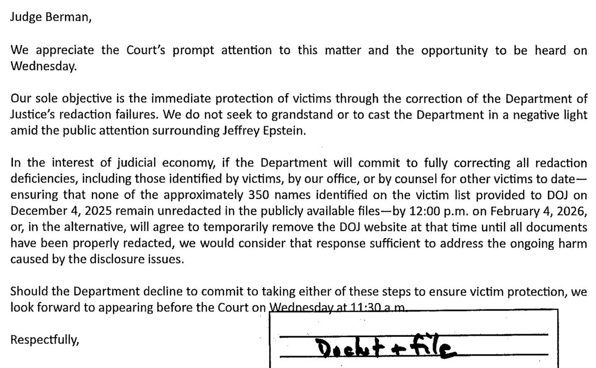 innercitypress's tweet photo. Epstein filing: Brittany Henderson has written to SDNY Judge Berman that tomorrow session is not needed if DOJ takes the website down: "we do not seek to cast DOJ in a negative light." #MaximumMaxwell (incl UN links) https://t.co/1Nhrwl0d1Q https://t.co/Y6rDyTTV5l