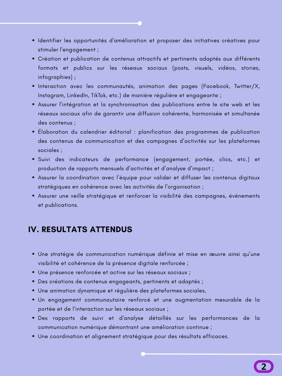 Appel à candidature pour un Community Manager
Le ROAJELF/SN, un réseau de jeunes femmes leaders engagées pour le développement du Sénégal, recherche un(e) Community Manager pour renforcer sa présence en ligne et dynamiser sa communauté digitale.
Déposez avant  le 18 février 2026