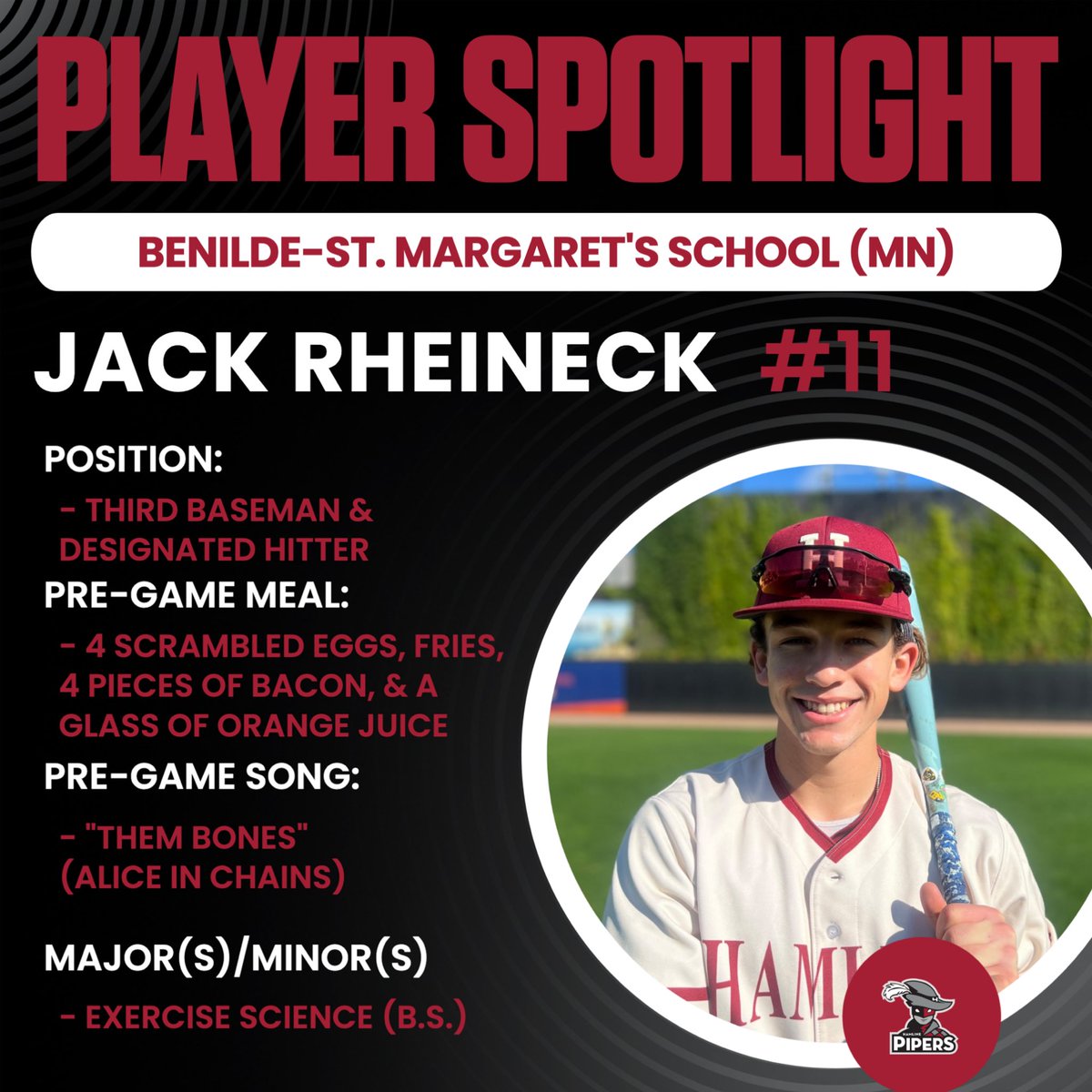 PiperBaseball's tweet photo. 1️⃣1️⃣ DAYS Until Game Day

Get to know 2026 Grad, Jack Rheineck! (#11)

📍St. Louis Park, MN

#GoPipers #CountdownToGameDay https://t.co/PtIBZJs3Or