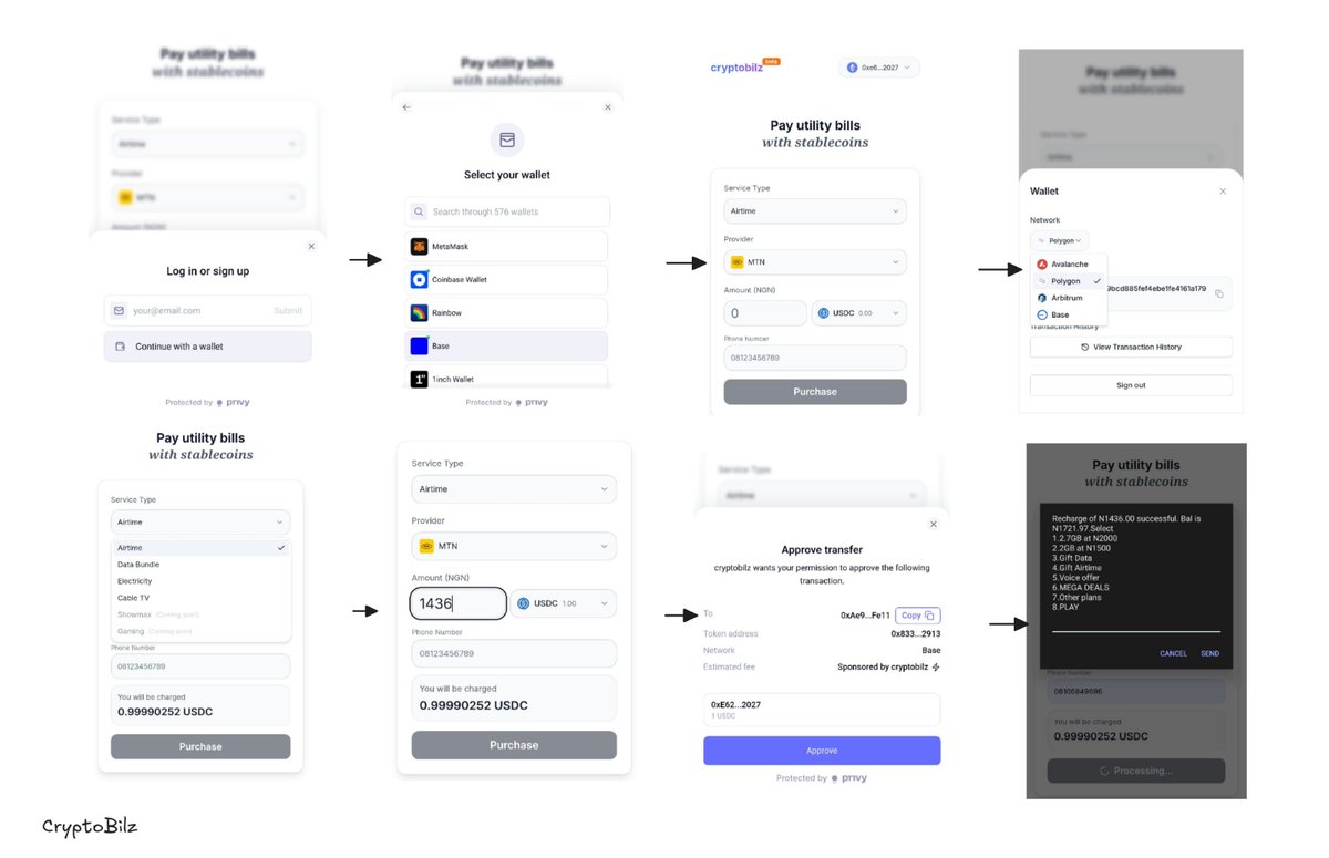 Onoja_Cee's tweet photo. Stablecoins have seen massive adoption across Africa, particularly in Nigeria. 

To leverage this trend, I built an app with @xilverfang called Cryptobilz, which allows you to pay all types of utility bills using stablecoins.

You can handle a wide variety of payments, from electricity & airtime to data recharges & cable TV. We are also adding support for gaming, Netflix, Hulu, & more.

How to Use Cryptobilz: 

1.   Sign in with your email to automatically generate a smart wallet linked to your account. Deposits take less than 5 seconds, and bill payments are completed in under 10 seconds.

2.   Alternatively, pay directly by connecting a wallet like Okx, Rabby, or Zerion. Just ensure you have USDC on a supported chain, sign the Tx, and your bills are paid without the need for manual transfers or fiat conversion.

We currently support chains like @Avalanche, @base, @0xPolygon, and @arbitrum, with @solana and others coming soon.

This app also simplifies spending for foreigners or relatives visiting from abroad who hold stablecoins. Remember when @IShowSpeedHQ In Lagos tried to pay a merchant using USDT to no avail? Or @Mrbankstips speaking on PayPal shutting Nigerians out of various international pay solutions? That is exactly how massive the gap is.

Our Dollar-to-Naira rates ✅

We are currently in beta and preparing for a full launch, which will include active in-app and social media customer support.

Test Cryptobilz here : https://t.co/Z9Sc4fnhHh

leave your honest reviews in the comments which is vital to help us refine the platform as we approach our official launch.

Thank you!