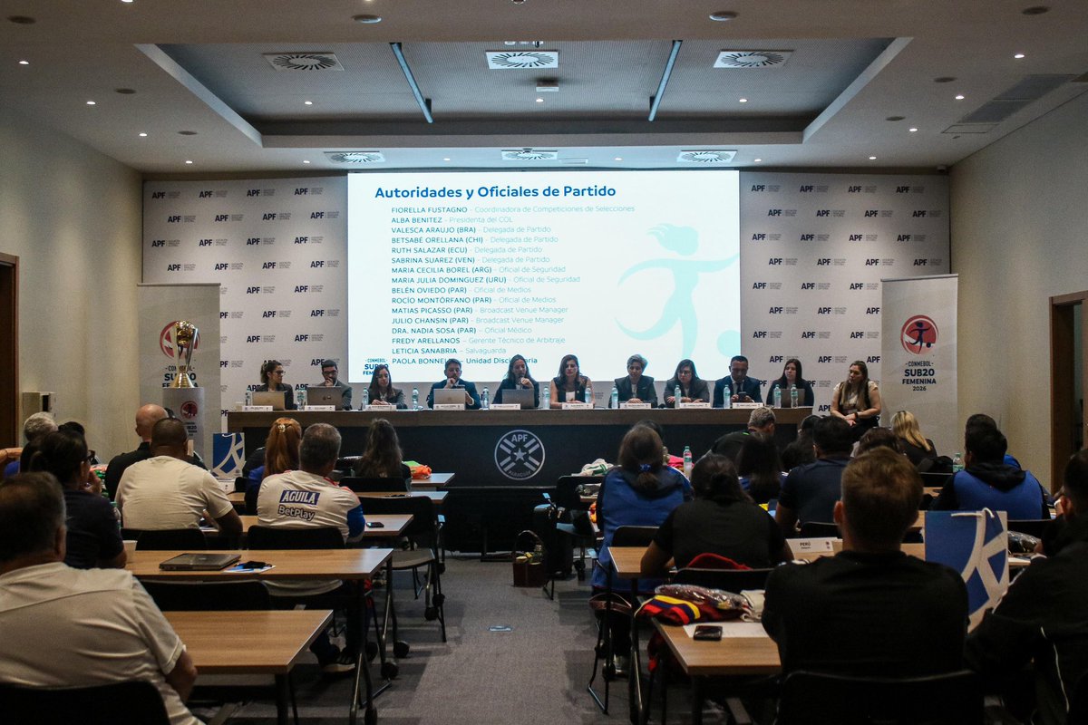 APFOficial's tweet photo. Reunión técnica de coordinación previa al inicio de la  CONMEBOL #Sub20Fem  2026 ⚽️🏃🏻‍♀️

El certamen reunirá a las mejores selecciones del continente y posicionará nuevamente a Paraguay como anfitrión de un torneo internacional de gran relevancia.

Detalles de la coordinación 🗞️ : https://t.co/nPgeNb7km1