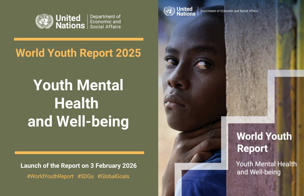✨The #WorldYouthReport is launched today!

The World Youth Report highlights how education, work, family, poverty, technology and society all matter.

🌐bit.ly/un-wyr2025
💬#WorldYouthReport #YouthMentalHealth