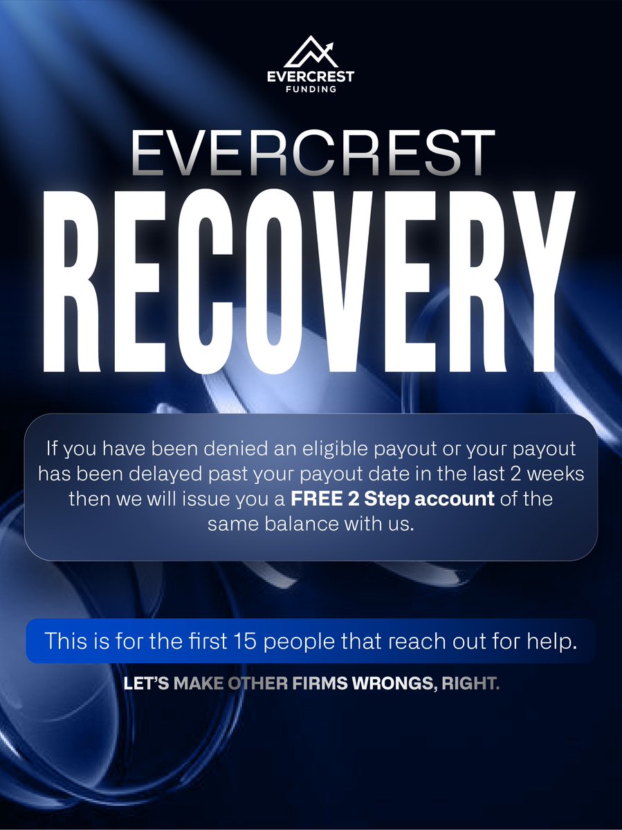 Had a payout denial/delay from another firm?

Let us try ease the stress.

How to apply👇🏼

- Contact support@evercrestfunding.com with proof of ID &amp; email of payout denial/delay.

- Join Our Discord: discord.gg/FyfQdNcQc

- ⁠Follow Us On X x.com/evercrestfunds…