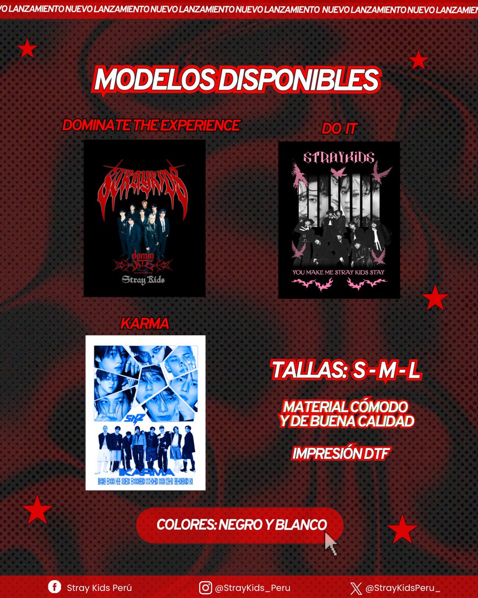 STAY 😎🎉 estamos lanzando nuestra línea de merch fanmade propia del fanclub ✨️ 
Estos son nuestros primeros diseños 😊
Estaremos haciendo entregas en algunos cines y en alameda. También se harán envíos por Olva o Shalom.
Cada compra nos ayuda a hacer realidad más proyectos