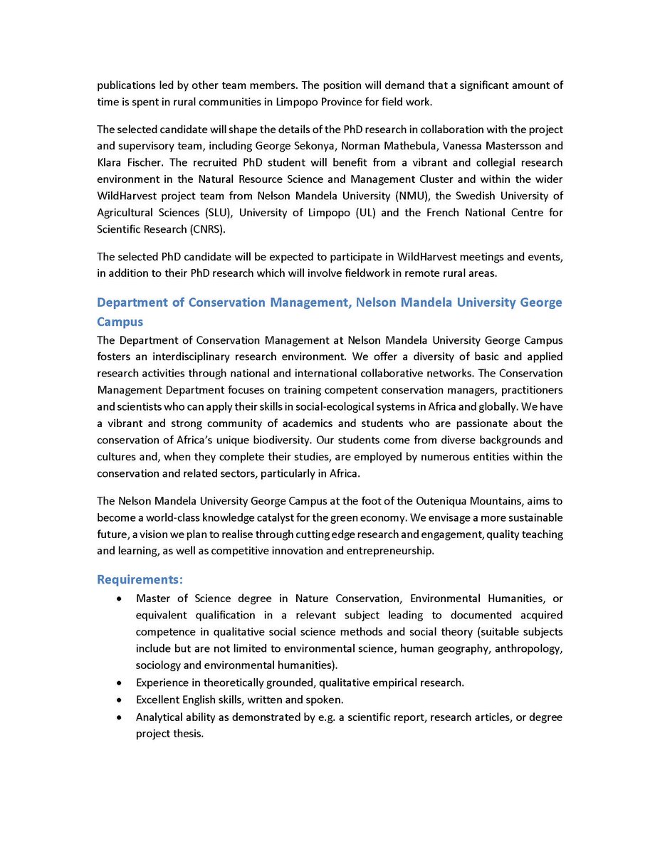 DrSekonya's tweet photo. 📢 I’m recruiting for a PhD on wild harvest governance in Limpopo, based at Nelson Mandela University.

🔍 Interdisciplinary | Participatory research
🌍 IKS
💰 R300k/year (3 years)
📅 Deadline: 28 Feb 2026

Apply here 👉 https://t.co/5hqQFe1ID9 https://t.co/R0kBniuBBZ