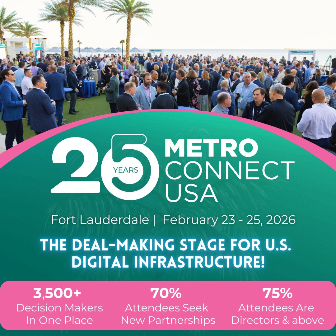 iMillerPR's tweet photo. #MetroConnectUSA 2026 is almost here! 3,500+ senior leaders. 1,100+ digital infra companies. The biggest U.S. deal-making event of the year.
Fort Lauderdale | Feb 23–25
10% off: IMILLER10
Book your pass here: https://t.co/sSZ4td5p06
#DigitalInfra #MetroConnect #iMPR #DataCenter https://t.co/XaLlMbygl6