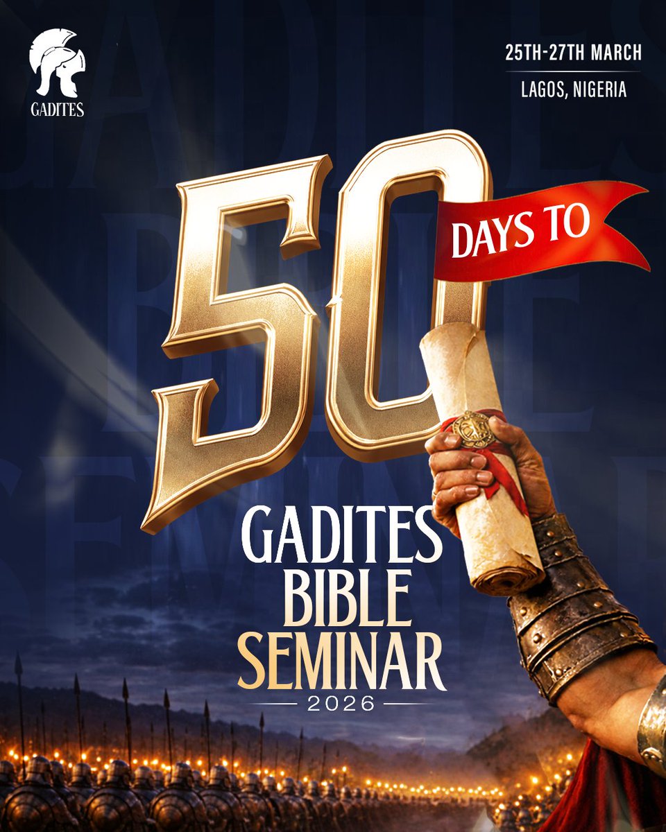 50 DAYS TO GBS 2026! 🥳

It's exactly 50 DAYS to the most anticipated gathering of all Gadites! Heaven will baptise us like never before, and great grace will be supplied to quicken our pace unto salvation. It's not a meeting to miss—do all to be there!