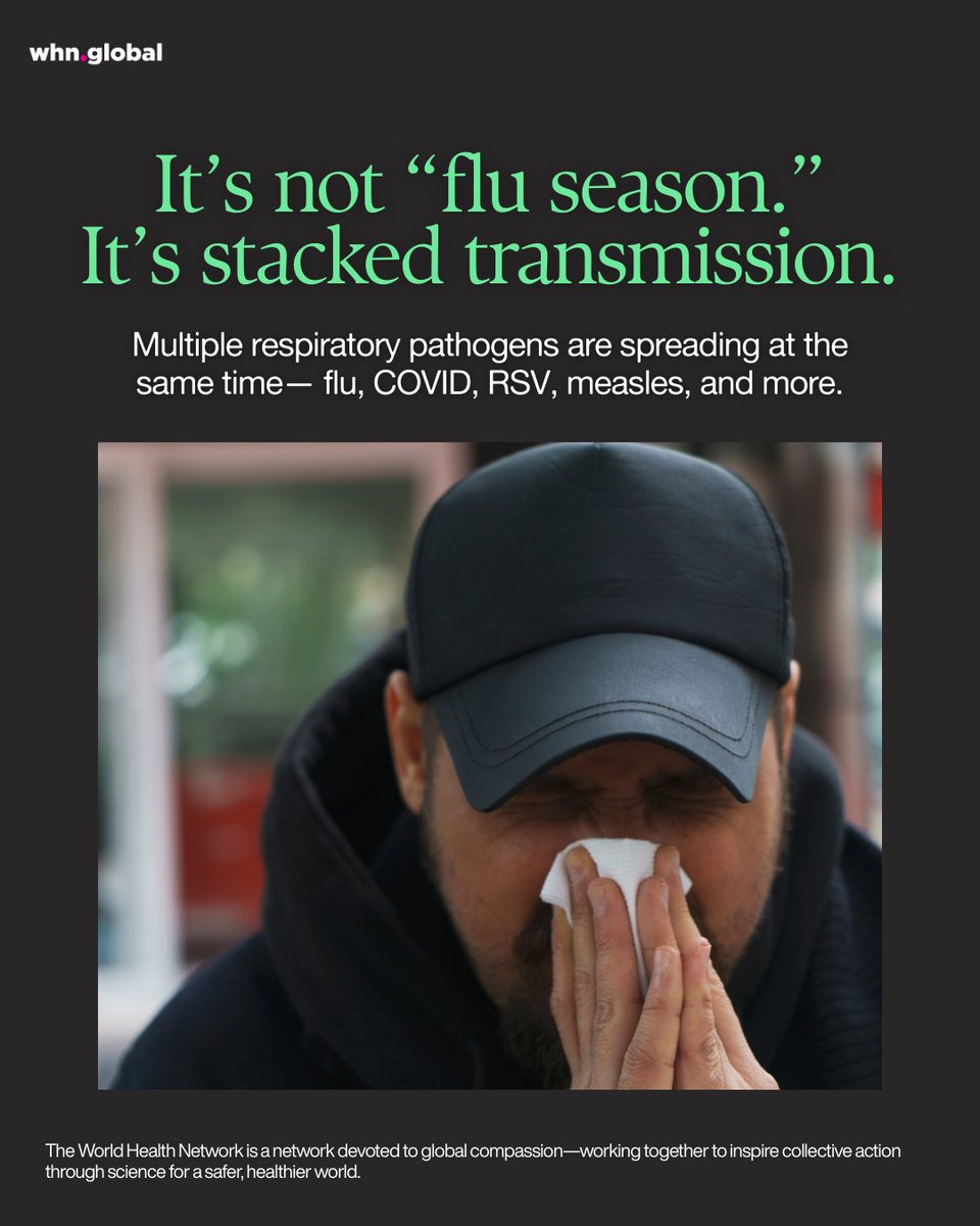 TheWHN's tweet image. This isn’t just “flu season.” It’s multiple pathogens circulating at once — and the harm adds up fast.

Respirator-grade masks provide respiratory protection against inhalation of airborne pathogens. Layered prevention works: masking + ventilation + filtration + testing +…