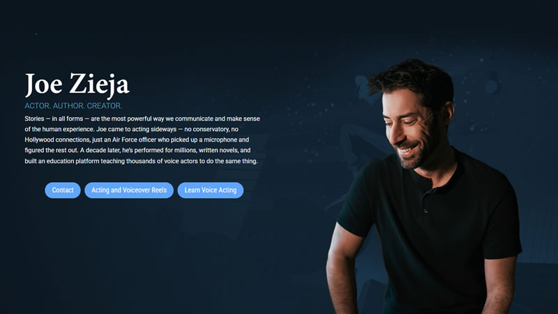 View website >> joezieja.com

Joe Zieja is a multi-talented actor, author and creator whom we’ve worked with for many years. The aesthetic of his single page site, was rebuilt into separate pages for each genre as well as the blog will help Joe’s SEO.
#biondostudio