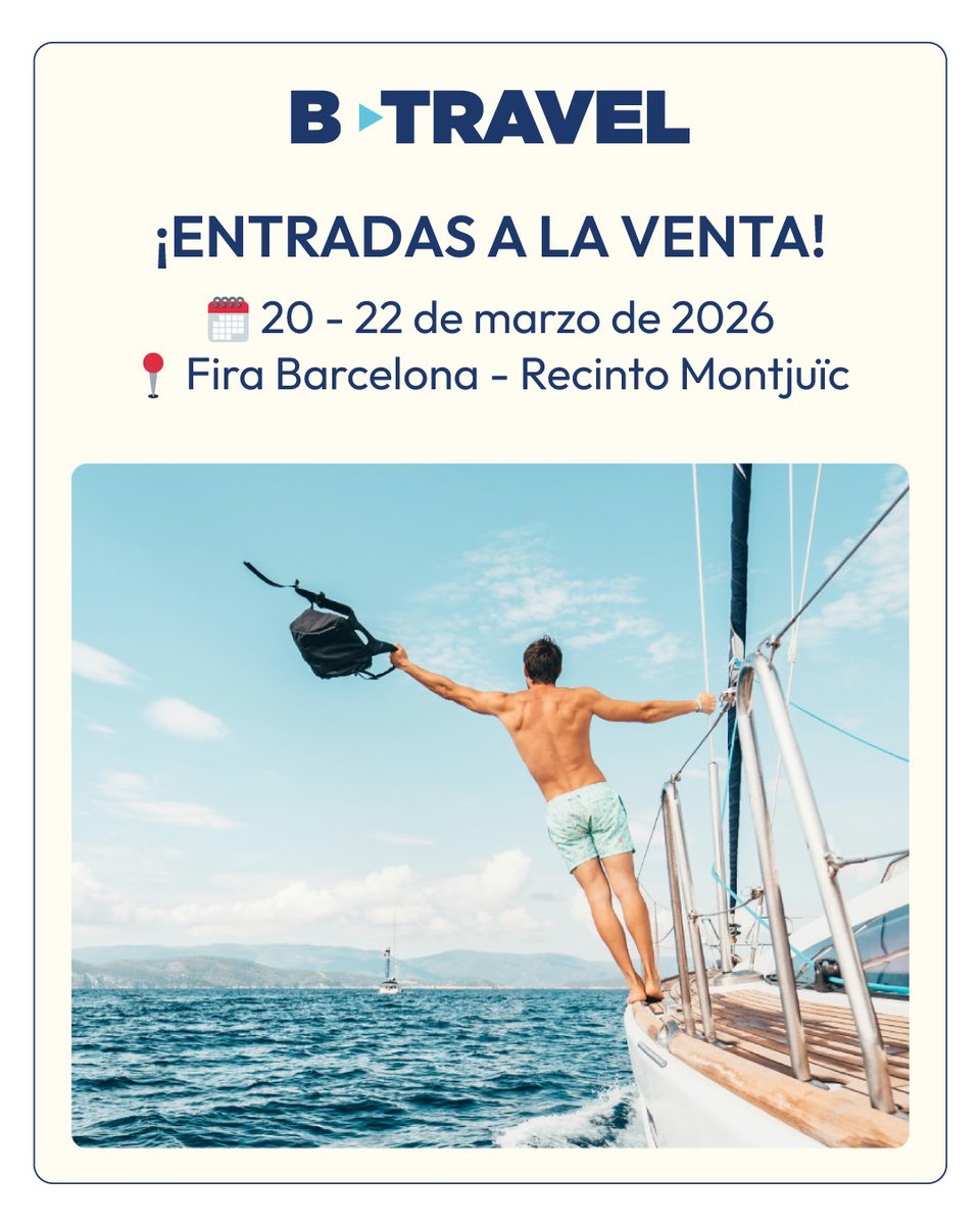 SalonBTravel's tweet photo. B-Travel 2026 ya está en marcha 🚀 Destinos, ideas y experiencias para pasar del “algún día” al “ya”.

🎟️ Entradas ya disponibles: https://t.co/KaWvEUab9w

No te pierdas nada en Instagram, TikTok, Facebook y LinkedIn: @salonbtravel ✈️ ¡Novedades, sorpresas y más!

#SalonBTravel https://t.co/FbOc83HFKX