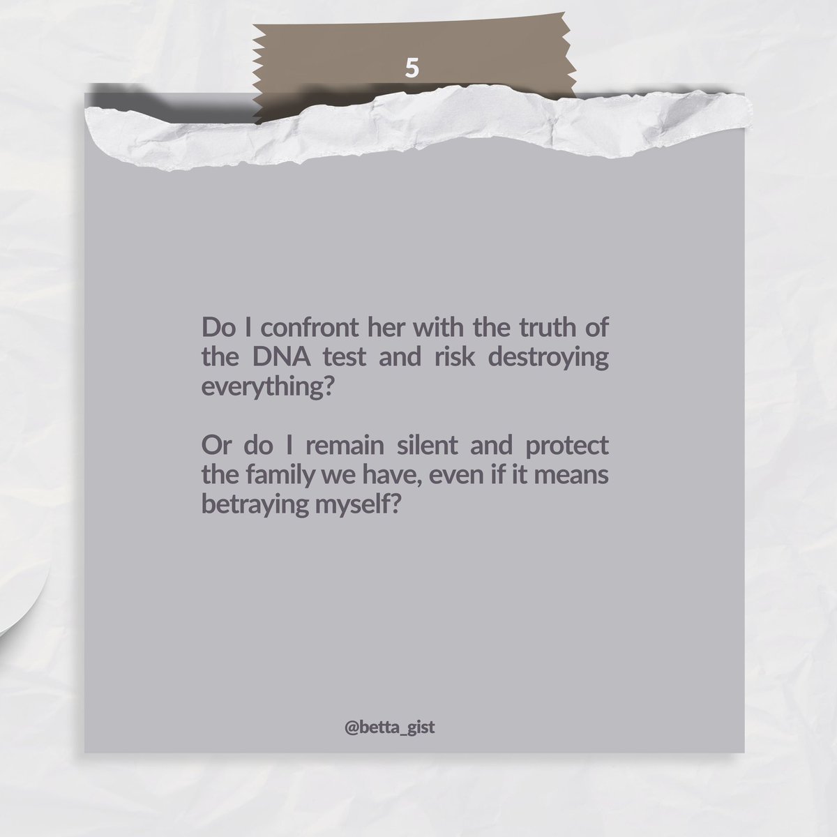 iam_betta's tweet photo. Do I confront her with the truth of the DNA test and risk destroying everything?
Or do I remain silent and protect the family we have, even if it means betraying myself? https://t.co/VtVPb5h6i1