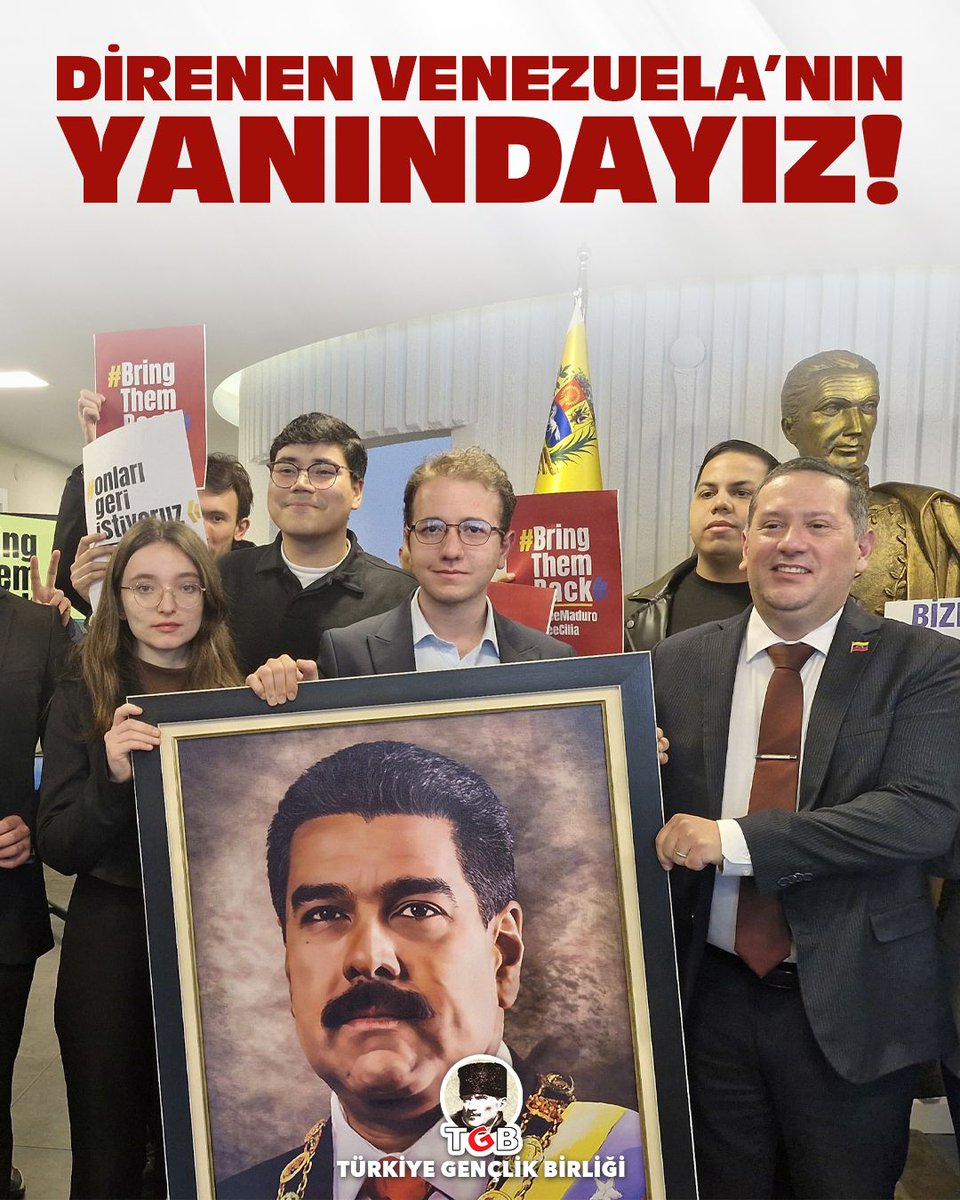 ABD emperyalizminin haydutlukları Venezuela halkına sökmez.

Her türlü baskıya ve insan kaçıran eşkıyalığa karşı boyun eğmeyen Venezuela halkıyla omuz omuzayız.

Viva Venezuela Libre! 🇻🇪🇹🇷