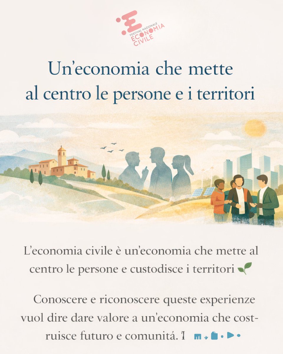 fnecfestival's tweet image. L’economia non vive solo nei numeri, ma nelle relazioni.

Nei territori, nelle comunità, nella fiducia che si costruisce ogni giorno. È questo lo sguardo dell’economia civile che il Festival porta al centro del dibattito pubblico.

Segui i nostri canali e cammina con noi. 
#FNEC