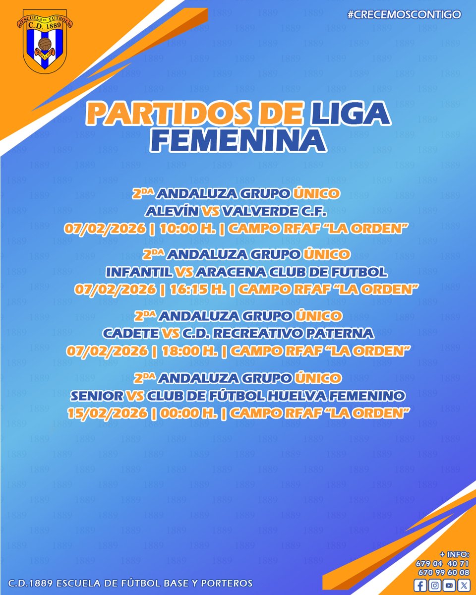 cd1889's tweet image. PARTIDOS DE LIGA | Nuestras chicas ya tienen horario para su jornada de #PartidosOficiales. ⚽🔝

#Vamos89 🔵⚪️🔵

#Somos1889 #FutbolBase #crecemoscontigo
#FormandoEnValores
