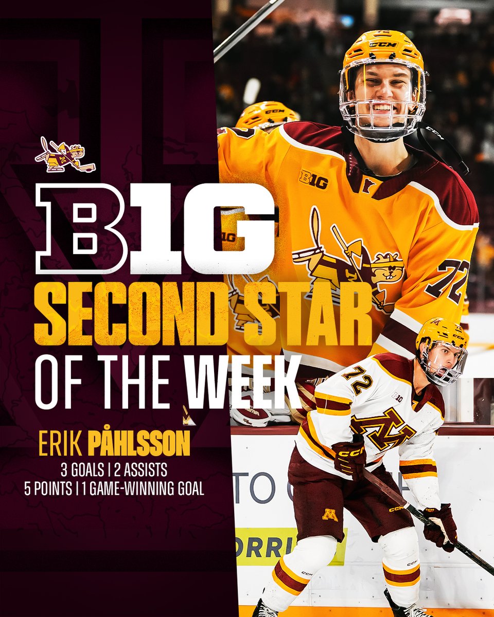 ⭐ B1G Second Star of the Week! ⭐

Påhlsson checked off career firsts all weekend, turning a five-point breakout into a statement sweep for the #Gophers