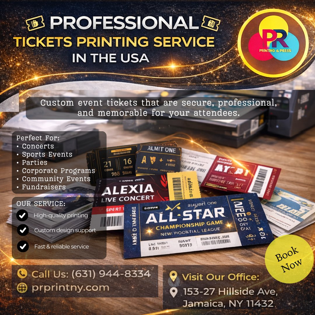 prprintny's tweet image. Professional Tickets Printing Service in the USA 
Perfect For
Concerts • Sports Events • Parties • Corporate Programs • Community Events
✅ High-quality, clear &amp;amp; durable ticket printing
✅ Custom design support available
#CustomTickets  #ConcertTickets #PrintShopNY #PRPrintNY