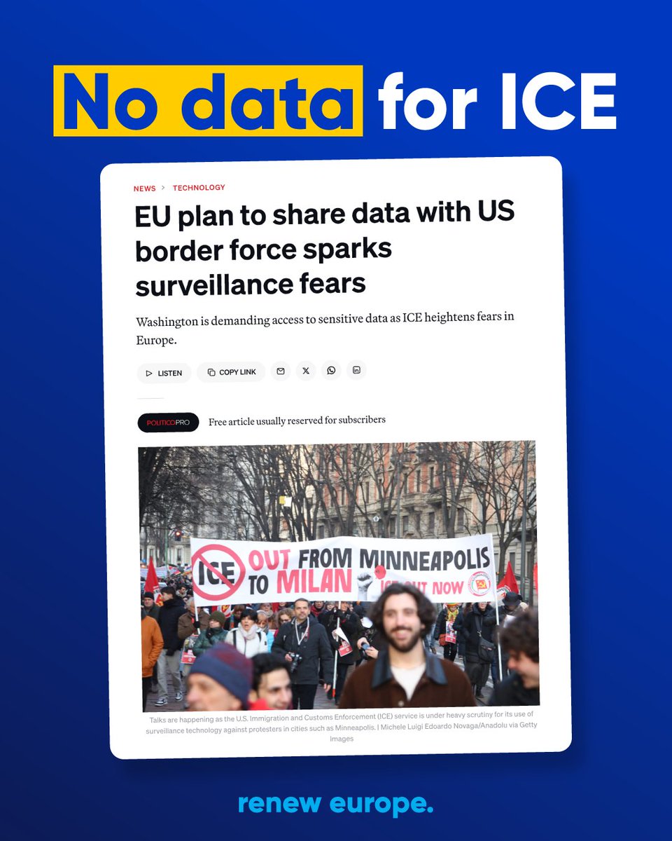 ICE's attempt to access EU biometric data is extremely worrying &amp; unacceptable

EU must oppose the sharing of biometric data with the US while fundamental rights are at risk in the current political climate

Data protection is a pillar of our sovereignty &amp; not a bargaining chip
