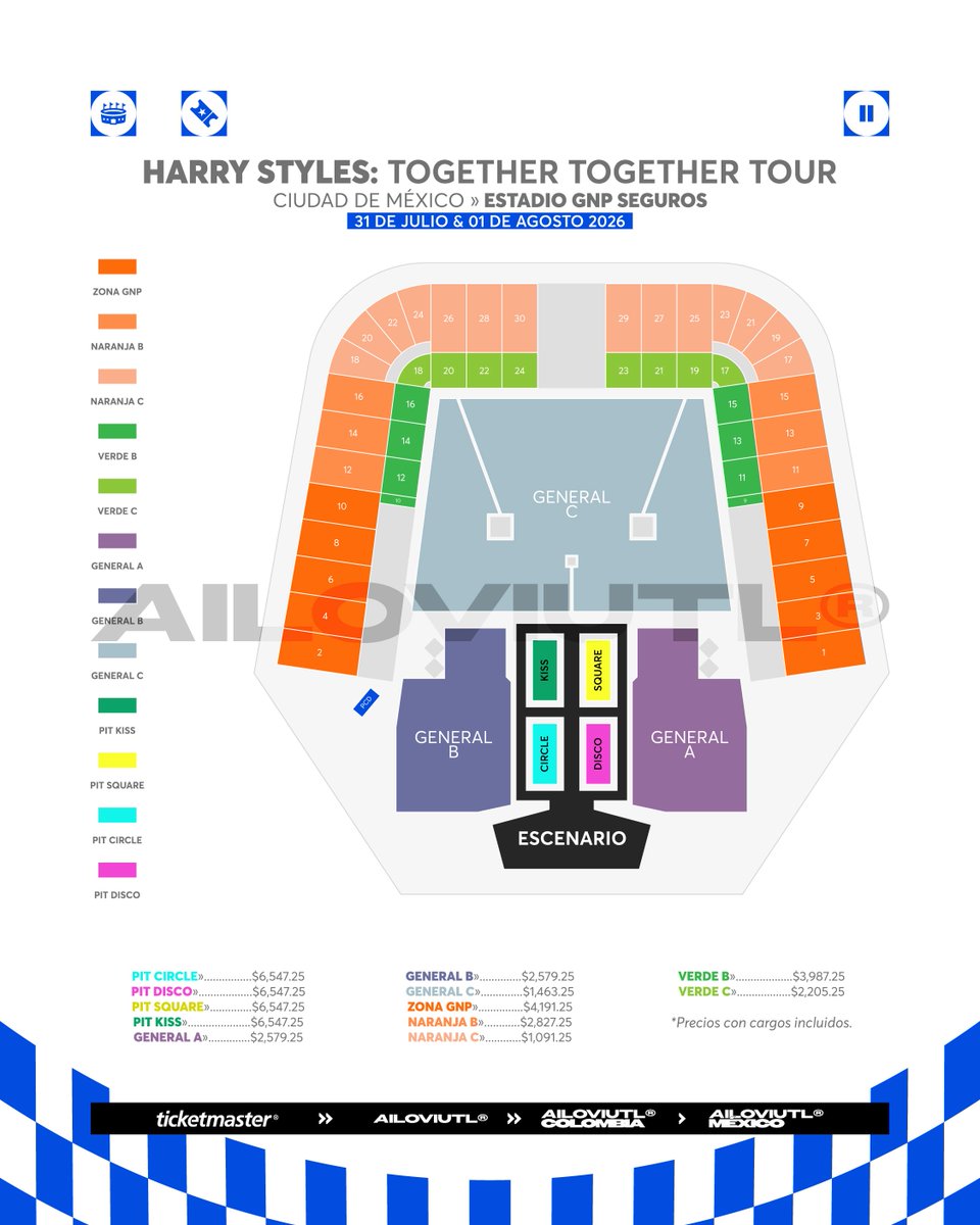 HARRY STYLES 🍉 TOGETHER TOGETHER
🗓️ Lunes 10 de Agosto del 2026 🗓️
🏟️ Estadio GNP Seguros 🏟️
📍 CDMX 📍🇲🇽 México 🇲🇽
Invitada Especial: Jorja Smith

🎫 Preventa Banamex 11:00 AM 🎫 Únicamente tarjetas Débito/Crédito Banamex 🎫 Límite de Compra: 6 Boletos 🎫 Lobby (Sala de Espera)