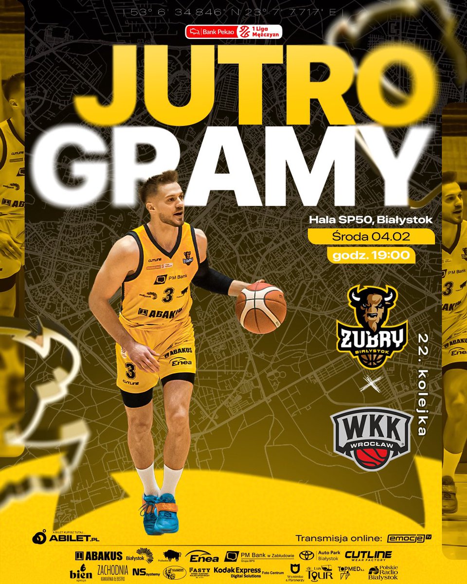 Już jutro kolejne domowe spotkanie w <a href="/1LMKosz/">Pekao S.A. 1 Liga Mężczyzn</a>! 🏟️

W tej kolejce zmierzymy się z <a href="/WKK_Wroclaw/">WKK Wrocław</a> 🏀
________________
Partner tytularny: <a href="/WBialystok/">Miasto Białystok</a>

Partnerem tytularnym Żubrów Białystok jest 
<a href="/wojpodlaskie/">Województwo Podlaskie</a> 

#1lkosz #1lmkosz