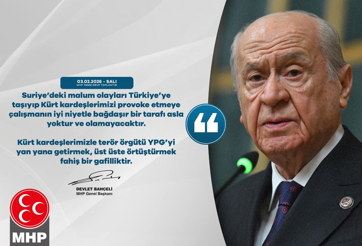 Suriye’deki malum olayları Türkiye’ye taşıyıp Kürt kardeşlerimizi provoke etmeye çalışmanın iyi niyetle bağdaşır bir tarafı asla yoktur ve olamayacaktır.
Kürt kardeşlerimizle terör örgütü YPG’yi yan yana getirmek, üst üste örtüştürmek fahiş bir gafilliktir.