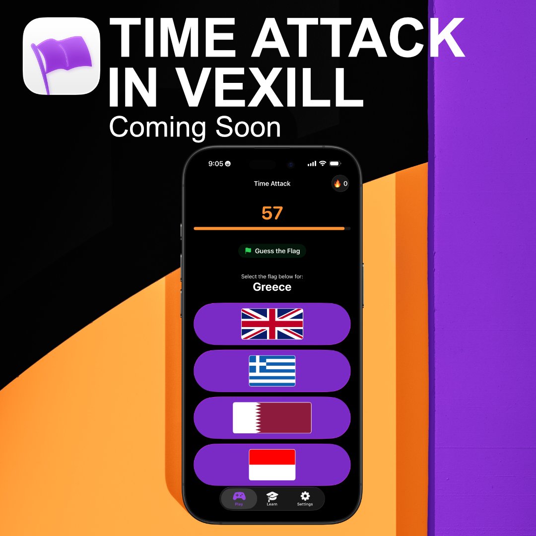 DACCAAltd's tweet photo. 🚩 Time Attack in Vexill 🚩

Get ready for a new challenge! Time Attack is coming soon to Vexill – race against the clock to identify flags from around the world 🌍.

How many can you guess in 60 seconds? 🏁 The clock’s ticking!

#Vexill #TimeAttack #FlagChallenge #ComingSoon https://t.co/pjlLNyMDCo