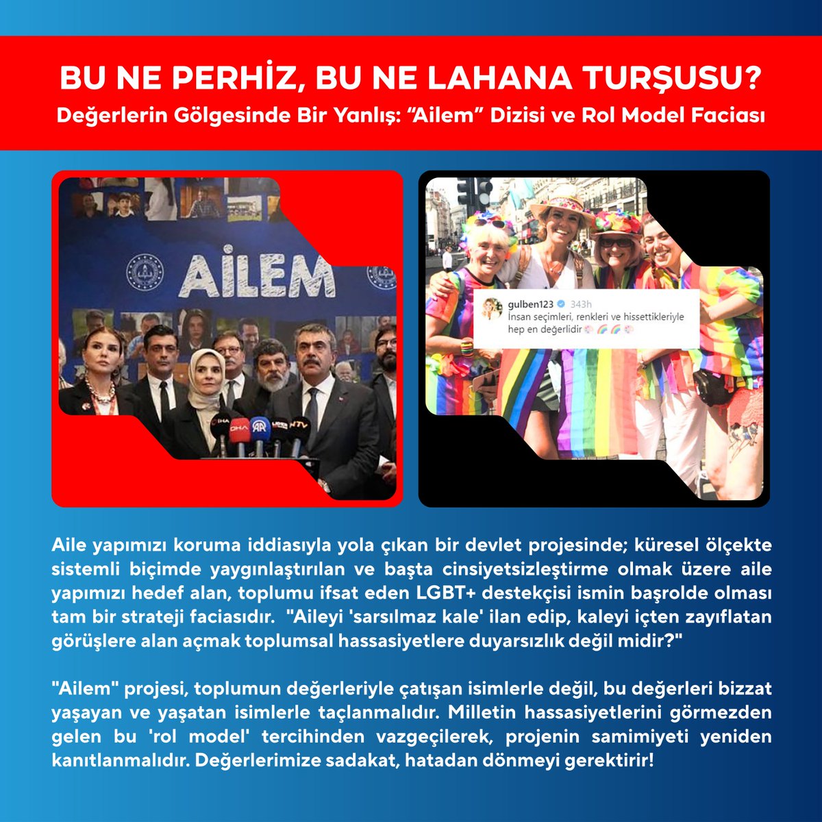 BU NE PERHİZ BU NE LAHANA TURŞUSU?

Millî Eğitim Bakanlığı (MEB) tarafından Velivizyon platformu için hazırlanan ve TRT iş birliğiyle hayata geçirilen “Ailem”dizisinin ikinci sezonu, büyük iddialarla kamuoyuna tanıtıldı. Sayın Yusuf Tekin ve Sayın Mahinur Özdemir Göktaş’ın