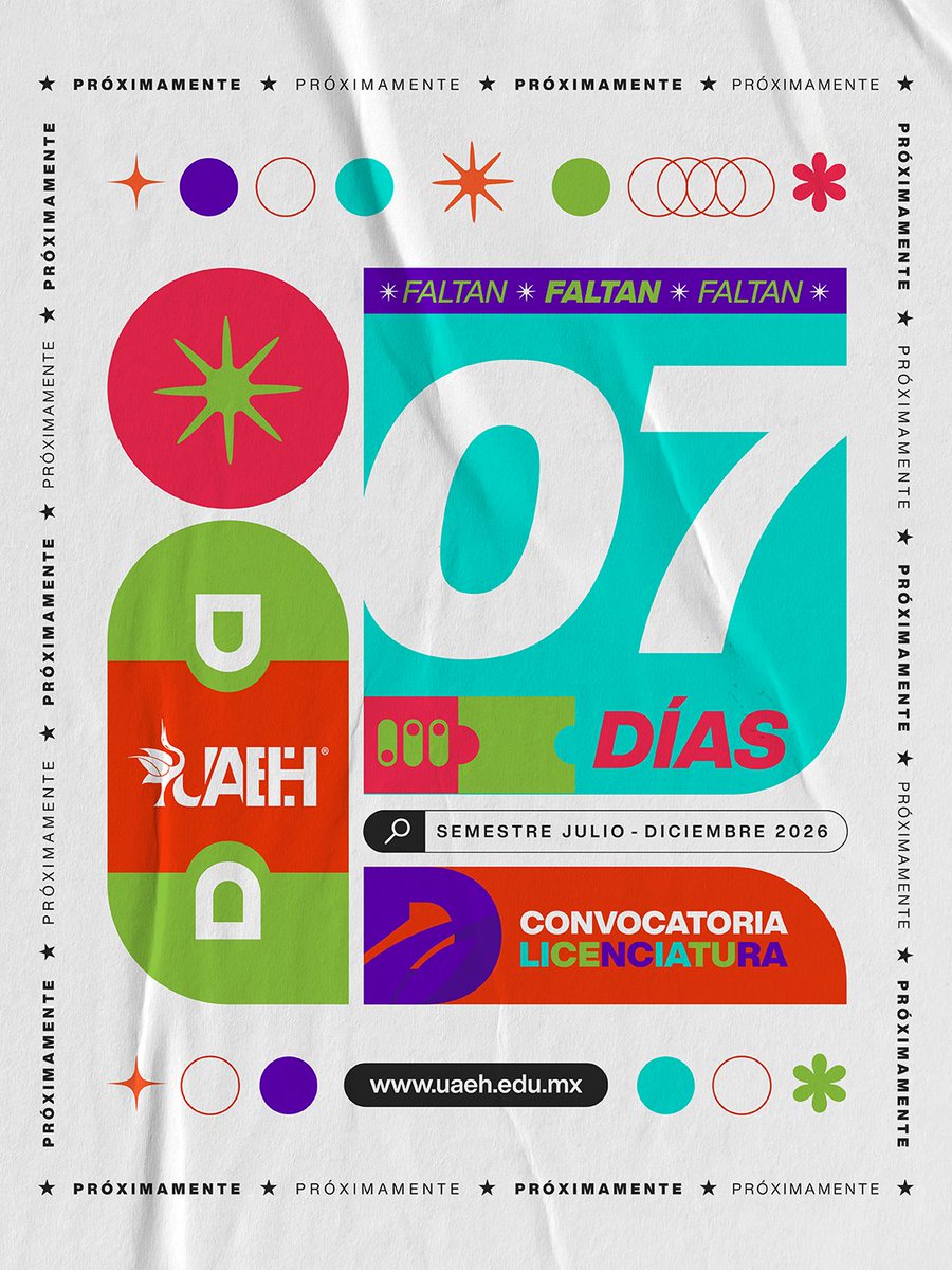 📖😍 En 07 días la máxima casa de estudios (#UAEH) dará a conocer sus convocatorias de Licenciatura y Bachillerato para el semestre Julio – Diciembre 2026.

Si sueñas con formar parte de la comunidad Garza, este es tu momento.
🔎 Más información en: uaeh.edu.mx