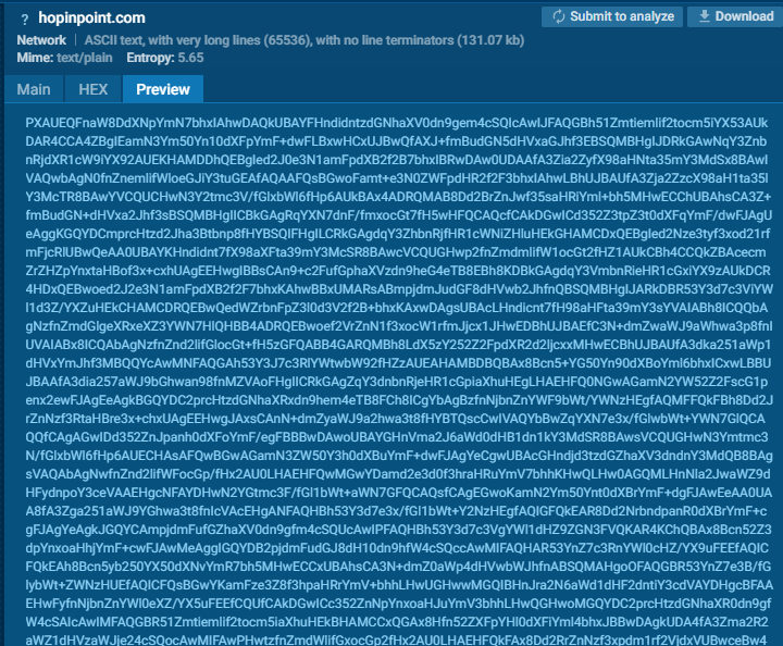 <a href="/MalasadaTech/">MalasadaTech</a> Rust based, the embedded PE file is pdfium.dll. app.any.run/tasks/b71ca08e…

HTTP comms to hopinpoint[.]com. Some custom encoded traffic here that I have not played with yet.