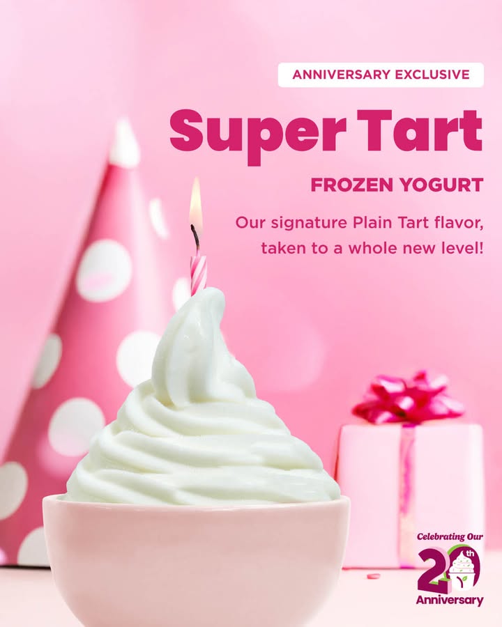 Introducing Super Tart! Our iconic Plain Tart, reimagined for our 20th anniversary. 🍦✨ Swirling while supplies last. #frozenyogurt