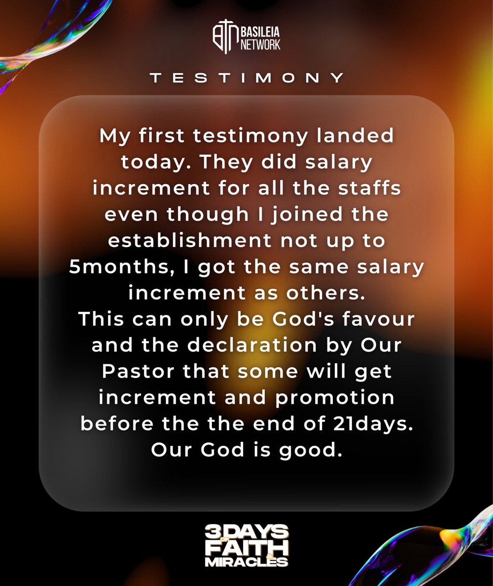 Basileia_net's tweet photo. Testimonies are rolling in from 3days of faith and Miracles! ๐ฅ๐ฅ๐ฅ๐ฅ๐ฅ
Every testimony is proof that God hears and answers prayers.
#BasileiaNetwork
#BasileiaNetwork
#Testimony
#DOFAM https://t.co/AyzH28STou