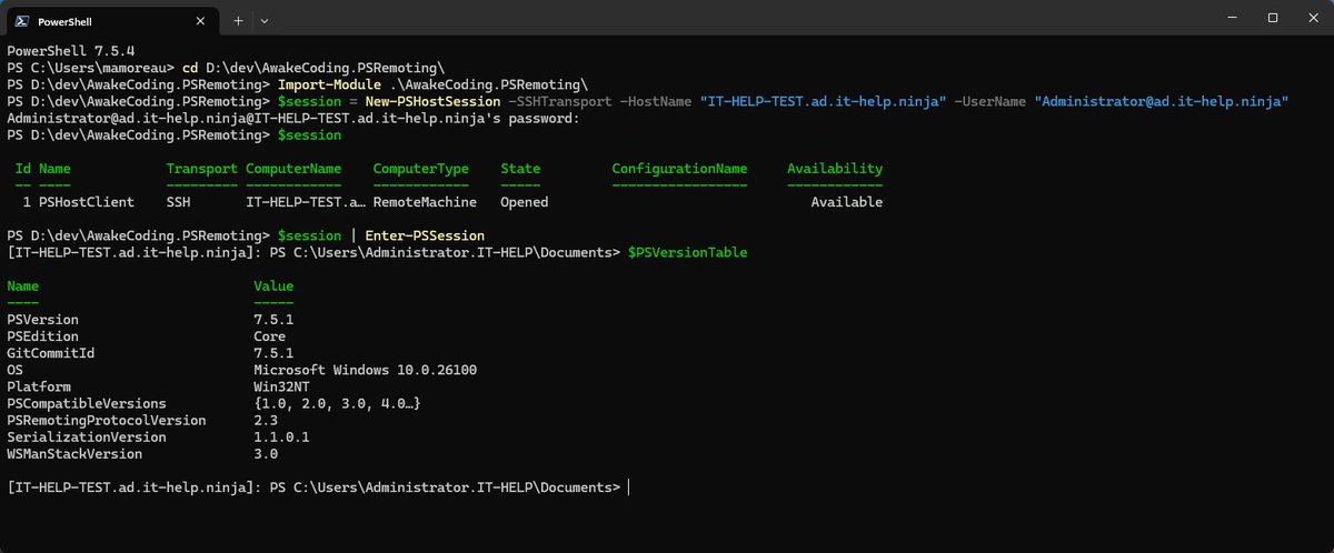 What's cooking? PowerShell Remoting over SSH, in pure .NET, without the OpenSSH client. And yes, it can interactively prompt for credentials or accept them as input for automation 👇