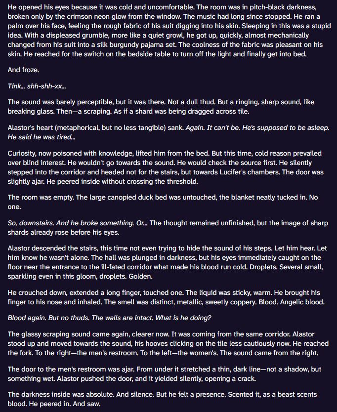 AmeAkello's tweet photo. A short story about how Alastor caught Lucifer sleepwalking (for the second time). WARNING❗️❗️❗️🔞Blood, gore, and self-harm. https://t.co/cFrBZfk5vB