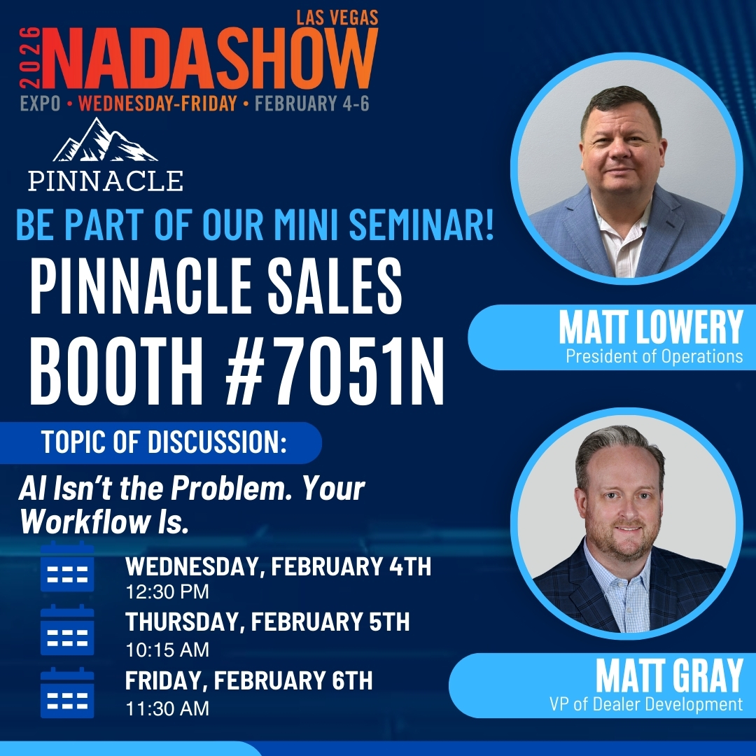 CarDealerEvents's tweet photo. 🗣️📢Attention #NADA2026 attendees!! Visit Pinnacle at booth #7051N as we join dealers to discuss how to properly integrate AI into their dealership's workflow!
☎️888-524-4563
🌐https://t.co/qcmhFH5j0V https://t.co/tKkzFt1qC4