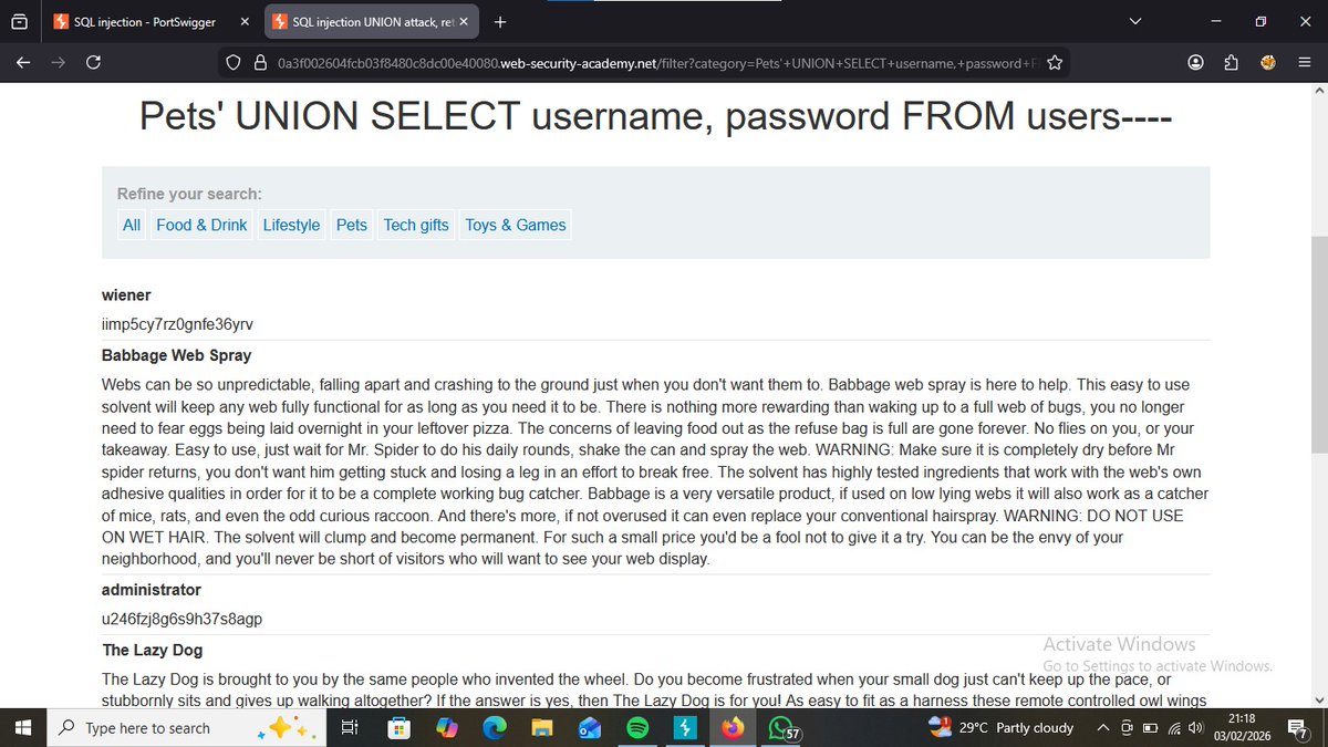 dvniel_exe's tweet photo. Day 33 ⚜️
Solved the labs on SQL Injection again. All except blind SQL. This actually helps to boost muscle memory and understanding. 
Spent the rest of my day being an actual student. We keep moving 
#100DaysOfCybersecurity #sqli https://t.co/9wDY99G4IS