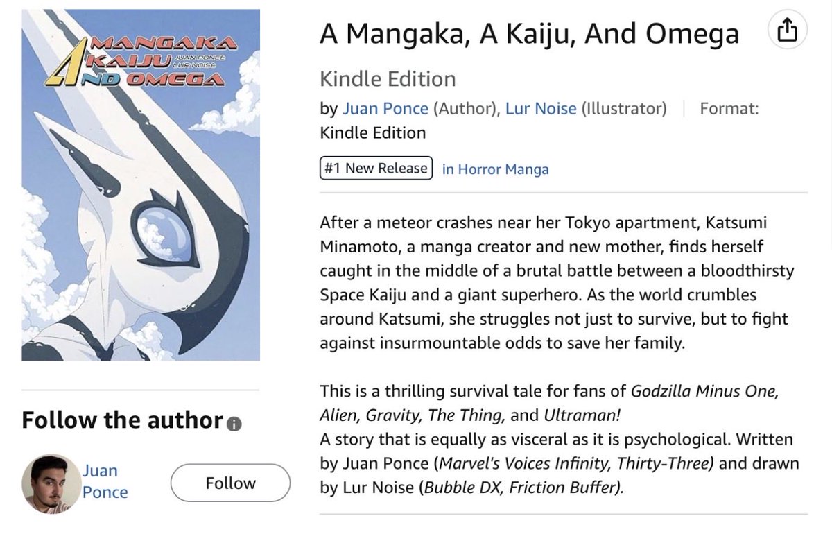 ElOzymandias's tweet photo. AAAAAH! WE’RE A #1 NEW RELEASE!!

Thank you to everyone who has supported our indie manga story!!

If you’re looking for a wild and haunting one-shot, we’ve got you covered!!

Purchase A Mangaka, A Kaiju, and Omega here: https://t.co/Pg2bBjPnM4

LET’S CLIMB THOSE CHARTS!! https://t.co/aK6bbE8FbV