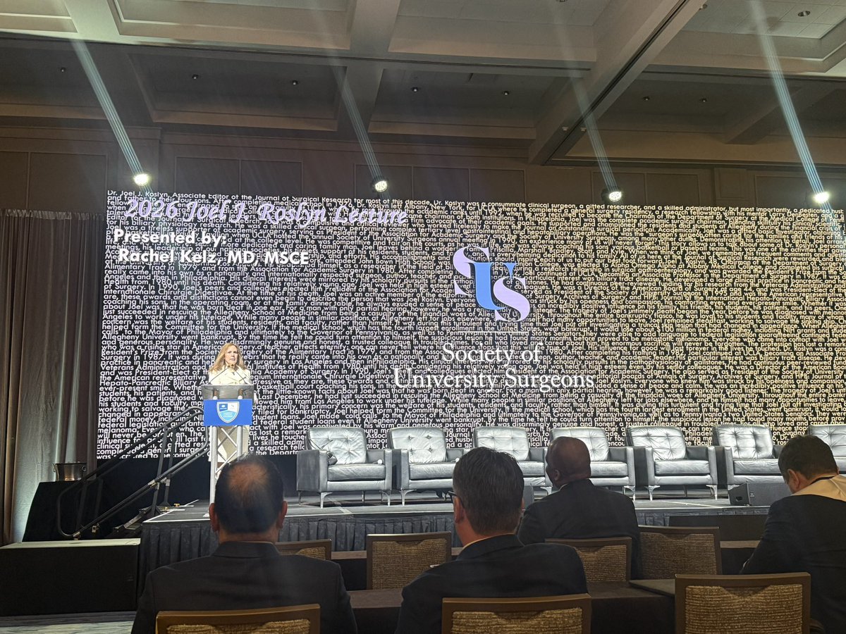 pennsurgery's tweet photo. Dr Rachel Kelz (@surgeryspice) delivering the Dr Joel Roslyn lecture at the 2026 Academic Surgical Congress. #ASC2026 #Academicsurgery #ASC2026 https://t.co/iFYBwzfdeX