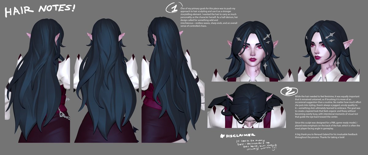 Some more angles of my character sculpt of Ruby, a half-demon demon hunter from a short story I’m developing. Focused on improving my sculpting, especially anatomy, facial proportions, and hair!
🎨artstation.com/artwork/P6Q53r