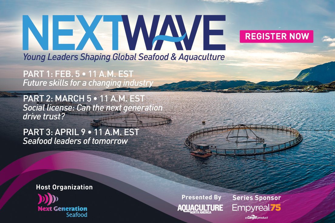 FishAfs48870's tweet photo. Calling all young aquaculture professionals!  The Next Wave webinar series is coming up and registration is FREE!  For more information and to register, click the link in our bio. https://t.co/hWN22aoksn