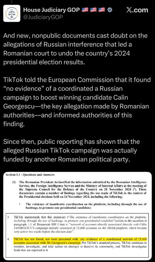 USA VS UE : WASHINGTON DÉNONCE LES ÉLECTIONS « TRUQUÉES » EN ROUMANIE !

🚨 BREAKING : Le gouvernement US (via House Judiciary GOP + JD Vance) accuse directement l’UE d’avoir orchestré l’annulation des élections présidentielles roumaines 2024 pour empêcher la victoire du candidat