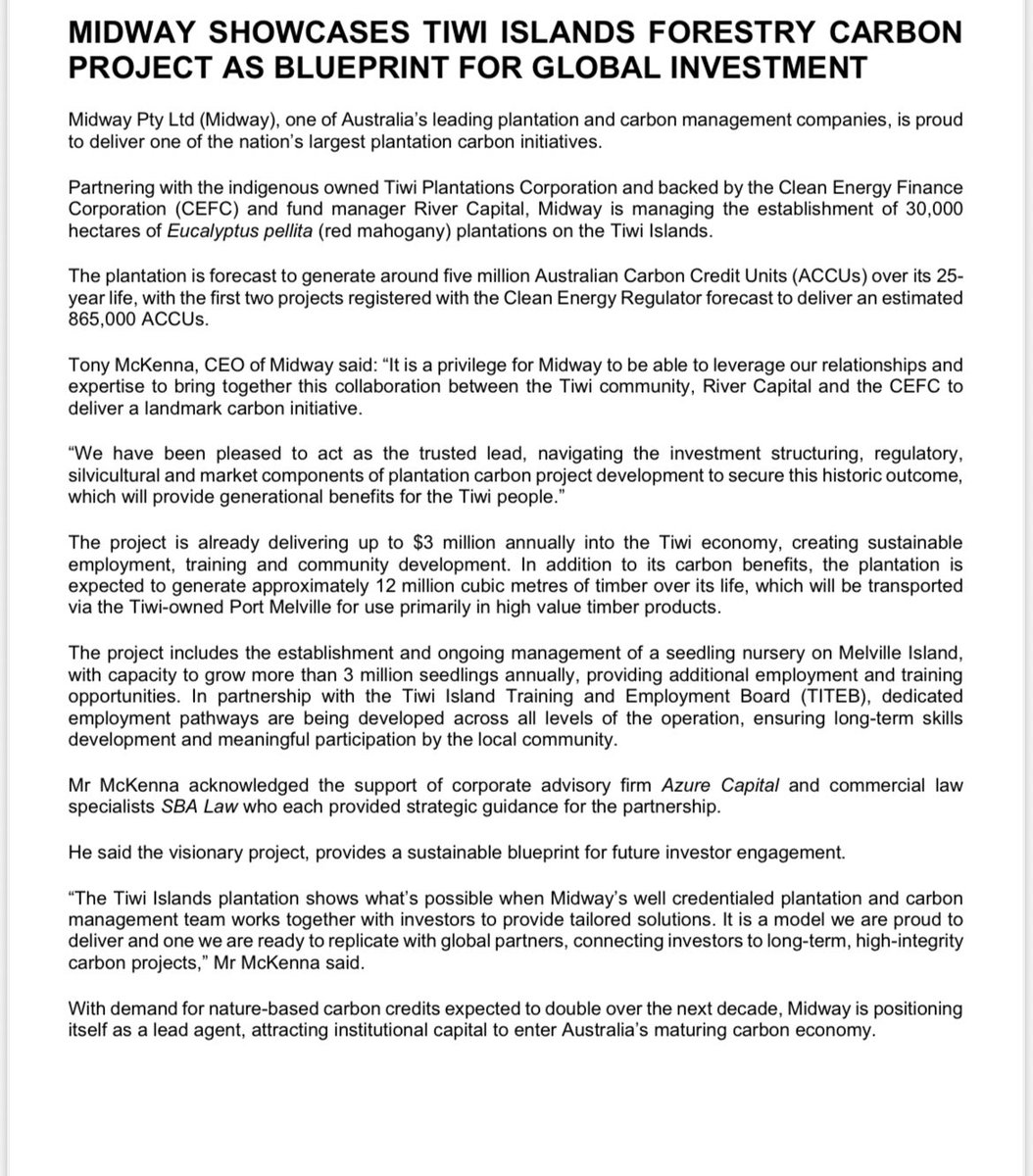 MattBrannRURAL's tweet image. Big announcement today for the Tiwi Islands and Midway Ltd 🌳

#Carbon #Forestry 

More today on the Country Hour: abc.net.au/listen/program…