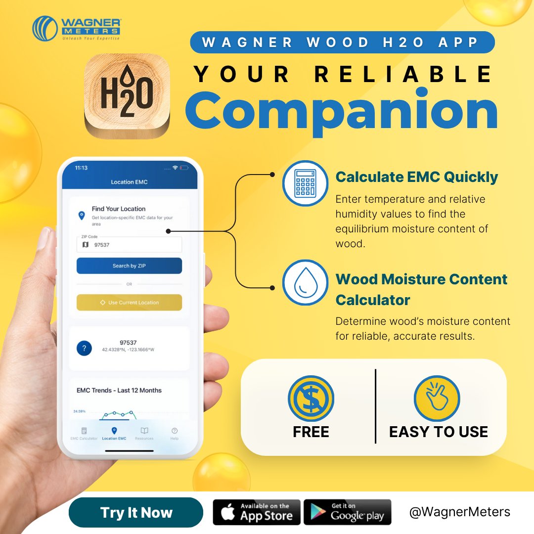 WagnerMeters's tweet photo. We don't just have the most accurate moisture meters on the market...we back it up with supportive software that's free and easy to use.

The Wagner Wood H2O app is here to assist you! Download today: https://t.co/tJuWO8Pbey https://t.co/TGUcpI8ufL