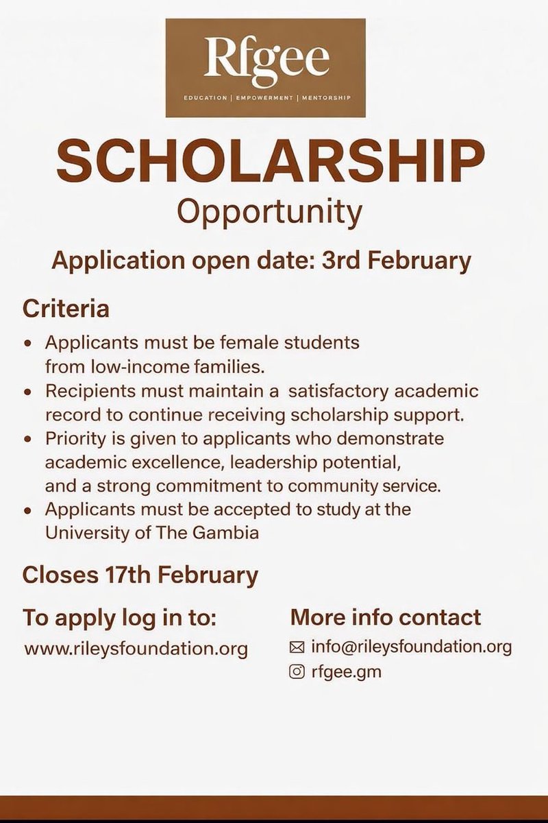 RFGEE's tweet photo. 📢 RFGEE Scholarship Application – How to Apply

Interested and eligible applicants should follow the steps below:

1️⃣ Log on to https://t.co/3KT6sRcP3n
2️⃣ Click on the Apply button
3️⃣ Download the scholarship application form
4️⃣ Complete the form accurately https://t.co/rG5s2W5WGu