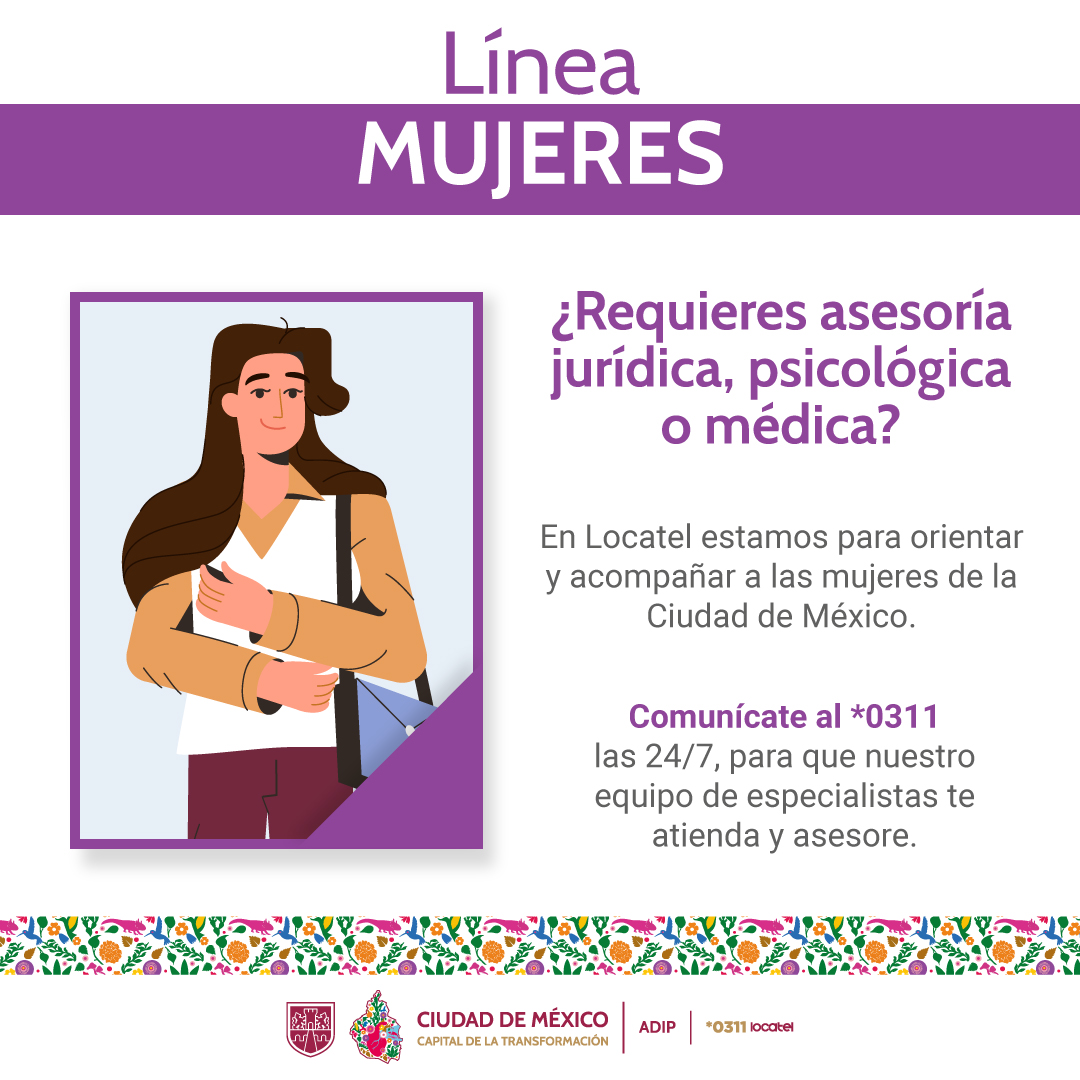🤍 No estás sola. Estamos contigo.

Cuenta con nosotras si estás atravesando alguna  situación de violencia. Llama a #LíneaMujeres ☎ *0311, disponible las 24 horas.