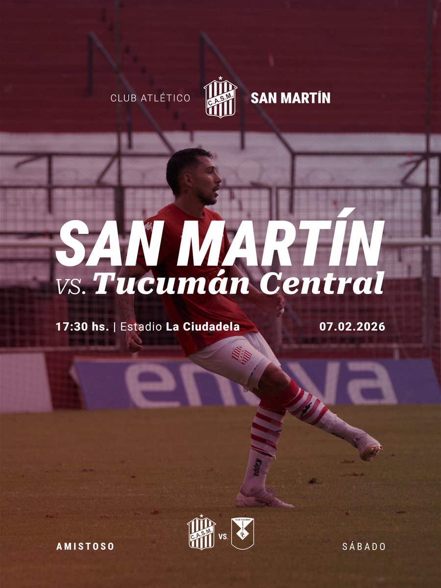🔴⚪️ #Amistoso

Último encuentro de preparación 🇦🇹

Este sábado 7 de febrero desde las 17:30hs, en La Ciudadela, San Martín enfrentará a Tucumán Central en un amistoso a puertas abiertas para todo el público.

🎫 La venta de entradas será los días viernes y sábado de manera