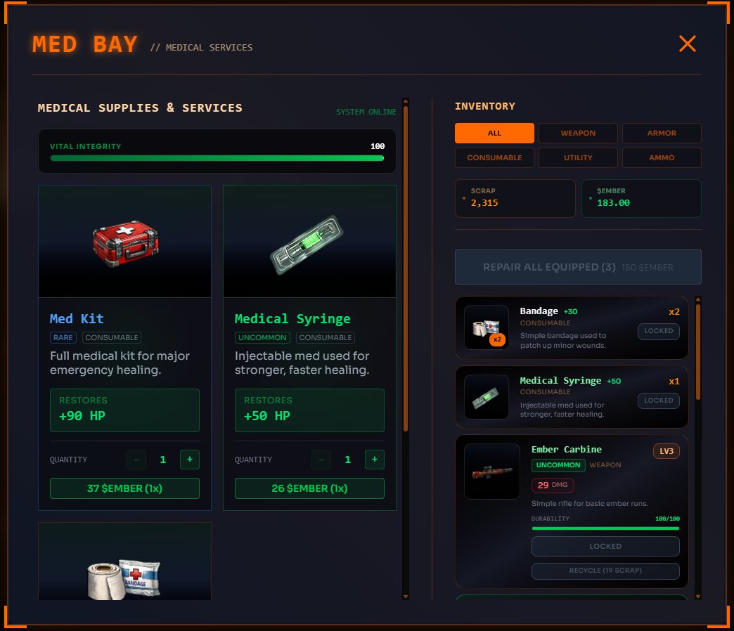 Heal. Revive. Fight Again.

Stock up on bandages, syringes, and med kits before you drop. Hit 0 HP? The revival service gets you back on your feet.

Dead raiders earn nothing. Stay alive out there.