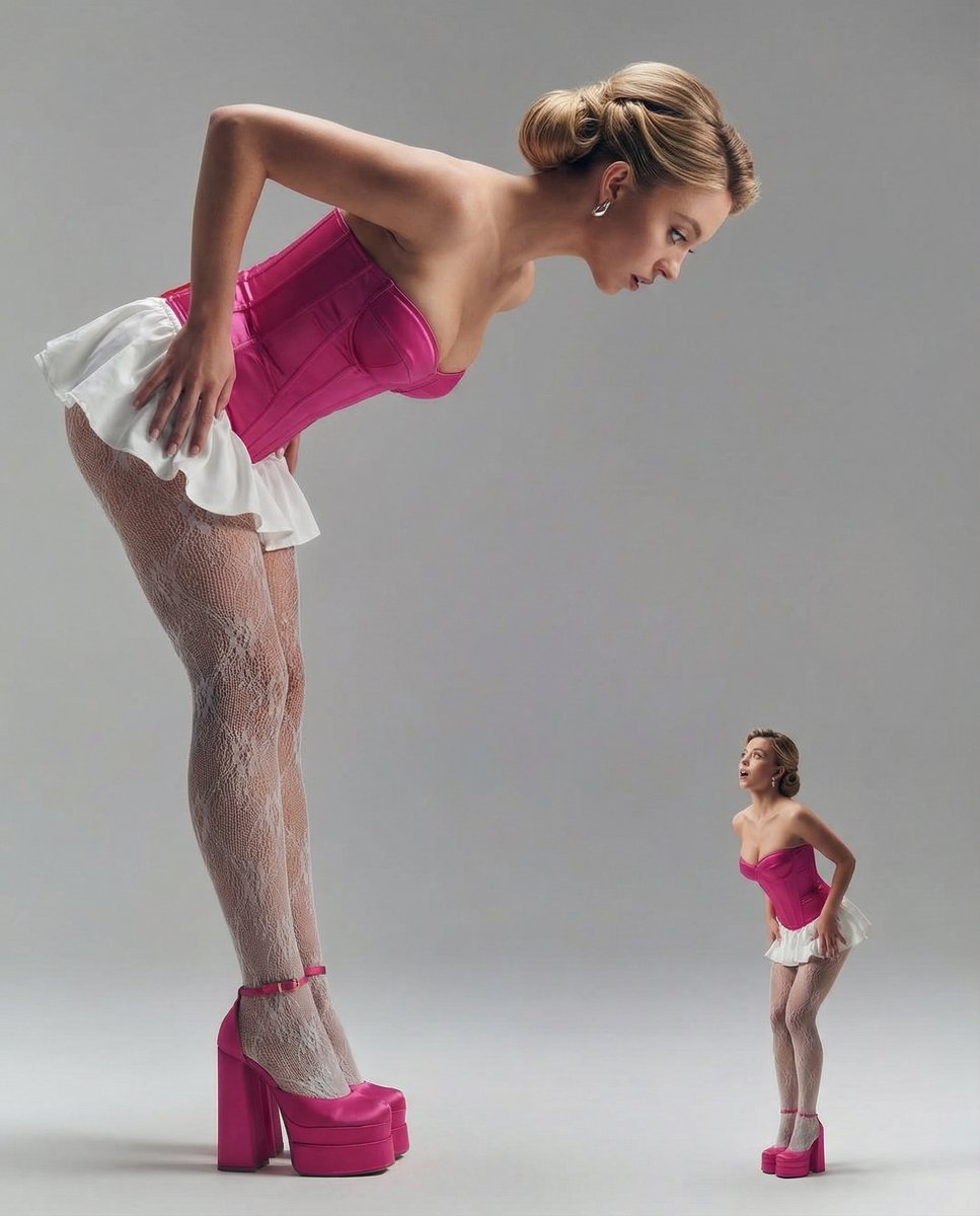 manolyaai's tweet image. Would you like one little one from you too? 😀

Ana De Armas, Sydney Sweeney, Sadie Sink

Nano Banana Pro:

{
  "aesthetic_theme": "Modern Pin-up / Giantess Surrealism / Doll-core",
  "colors": {
    "primary_palette": [
      { "color": "Barbie Pink / Fuchsia", "usage": "Satin