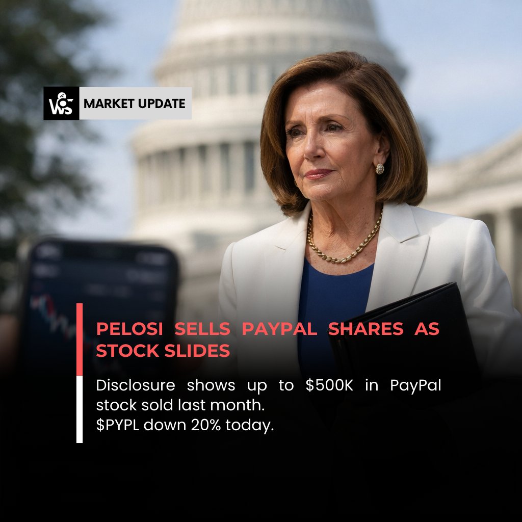 Rep. Nancy Pelosi disclosed the sale of up to $500,000 in PayPal stock last month. 
As of today, PayPal’s share price is down roughly 20%.