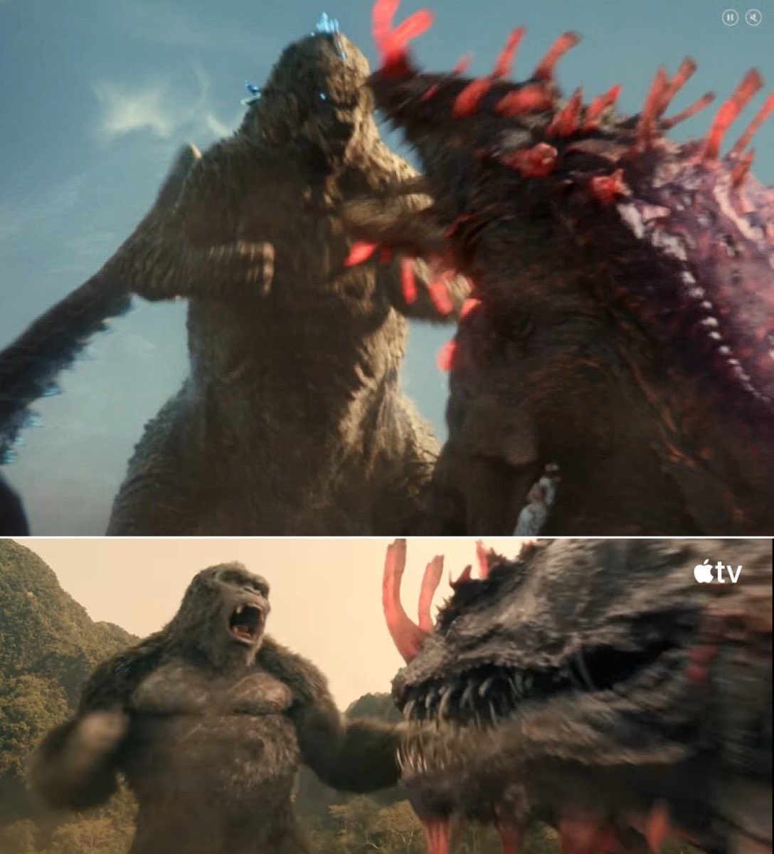 Based_SpaceGoji's tweet photo. I predict Godzilla will beat Titan X in a fight and it retreats to Skull Island where Kong will finish it. https://t.co/p7m7HOs4Un