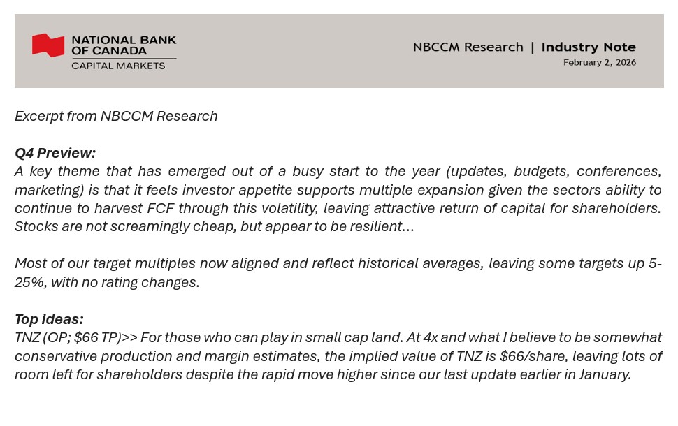 National Bank Capital Markets Raises TNZ Target from $52 to $66