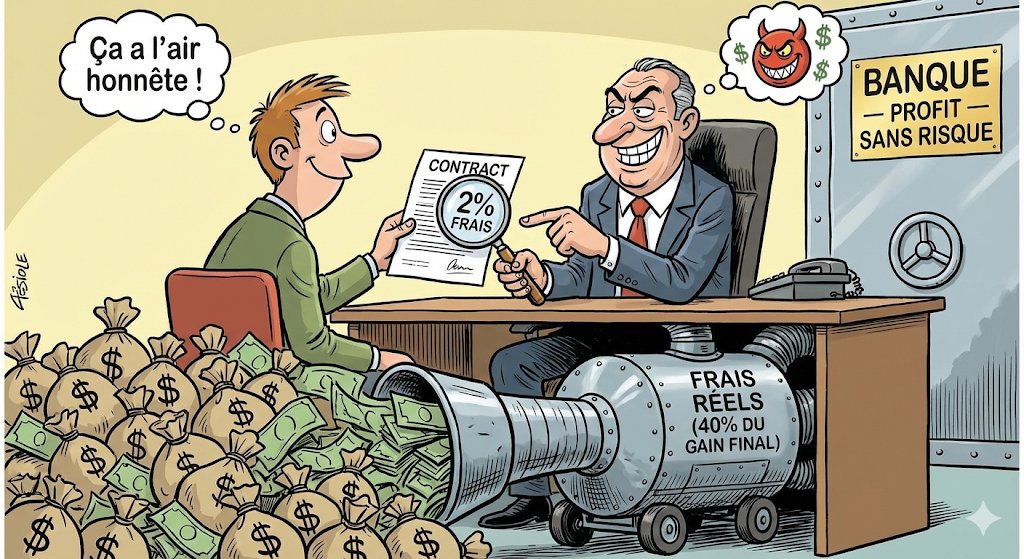 FinancesSimples's tweet image. 💸 L'arnaque invisible du "petit 2%".

Votre banquier vous vend un fonds piloté avec "seulement 2% de frais par an". Ça semble inoffensif comparé à un ETF (0,2% de frais). L'écart n'est que de 1,8%, non ?

Faux. Mathématiquement, c'est un carnage.

Sur une période…